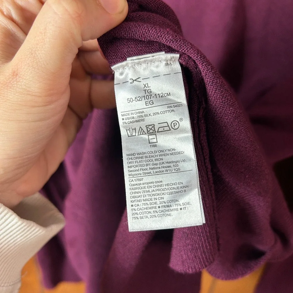 Banana Republic Luxury Blend V Neck Sweater XL Purple Silk Cotton Cashmere Blend